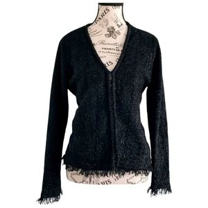 VINTAGE 90S GRAFFITI FRAYED HEM KNIT TOP — BLACK METALLIC